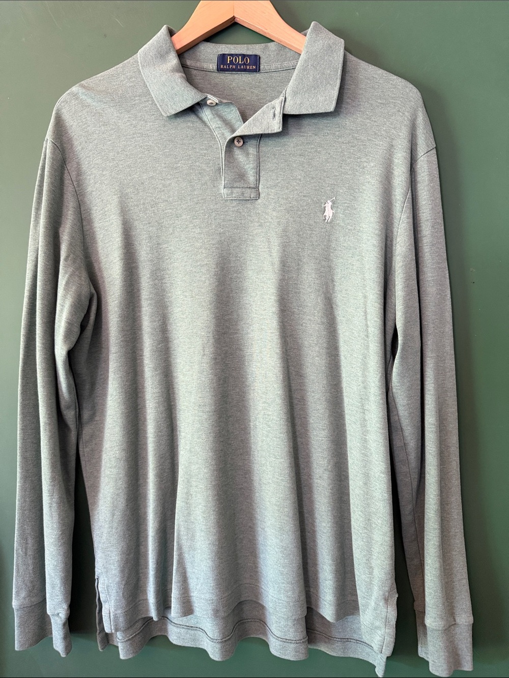 Polo by Ralph Lauren Long-Sleeve Polo - Sage Green Mens Classic Preppy